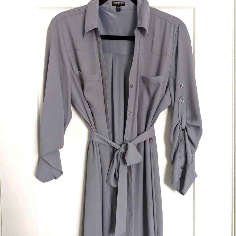 Express Gret Portofino Belted Button Shirt Dress